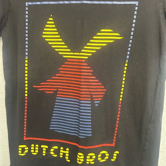 Dutch Bros MEDIUM Black Tee Windmill Red Blue Yellow DB 1992 RARE - Picture 3 of 4
